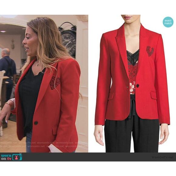 Zadig & Voltaire Victor Bis Amour Heart Red Black Embellished Blazer 36 Small - Picture 2 of 12